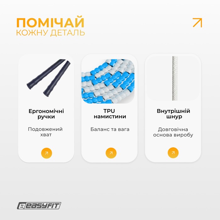 Бисерная скакалка EasyFit FreeRope 2,7 м (бело-голубая)