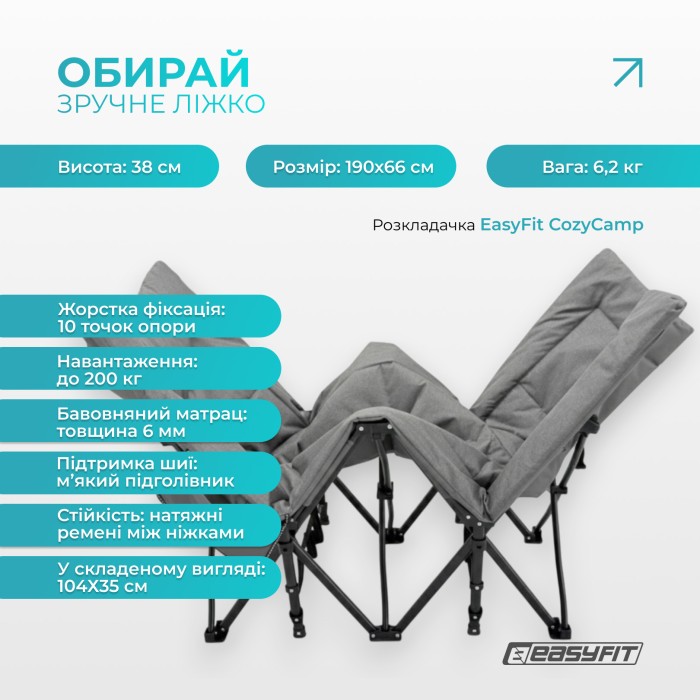 Раскладушка туристическая EasyFit CozyCamp + чехол