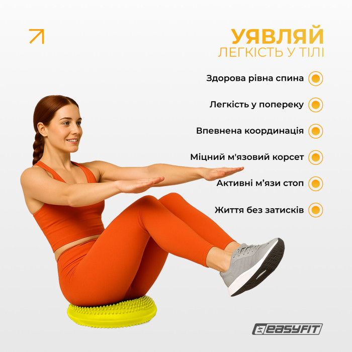 Балансировочная подушка массажная EasyFit желтая