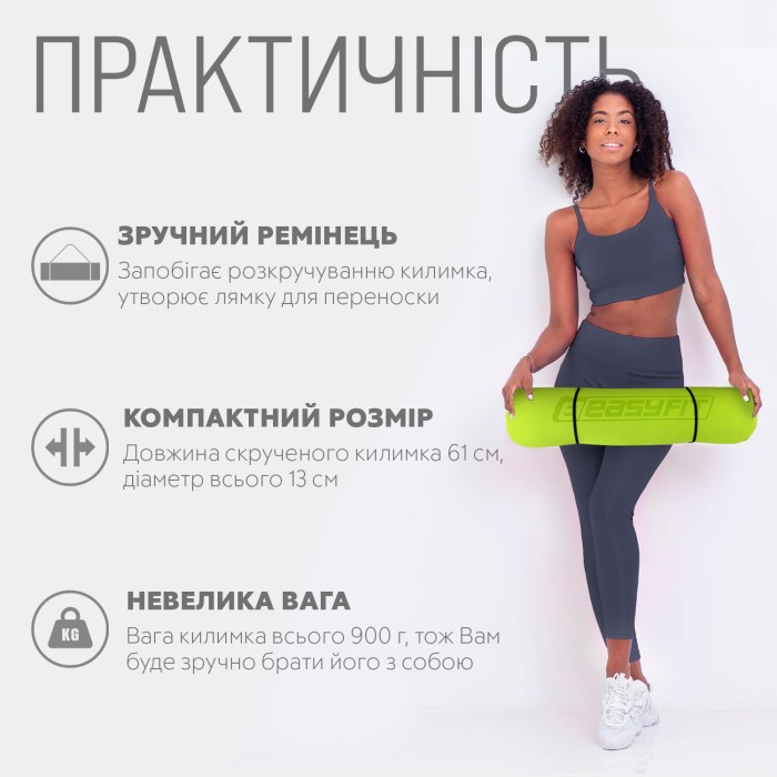 Коврик для йоги и фитнеса EasyFit TPE+TC 6 мм двухслойный лимонный-серый