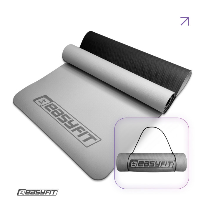 Коврик для йоги и фитнеса EasyFit TPE+TC 6 мм двухслойный серый-черный