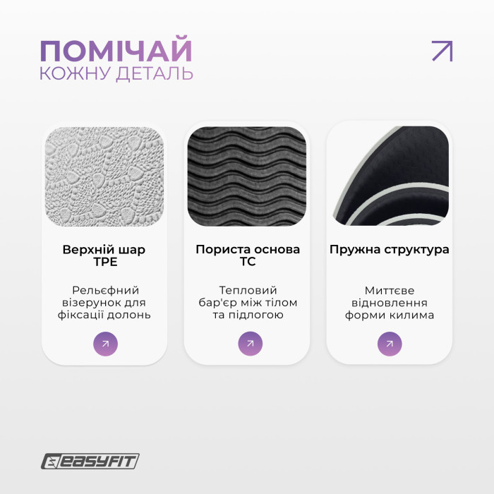 Коврик для йоги и фитнеса EasyFit TPE+TC 6 мм двухслойный серый-черный