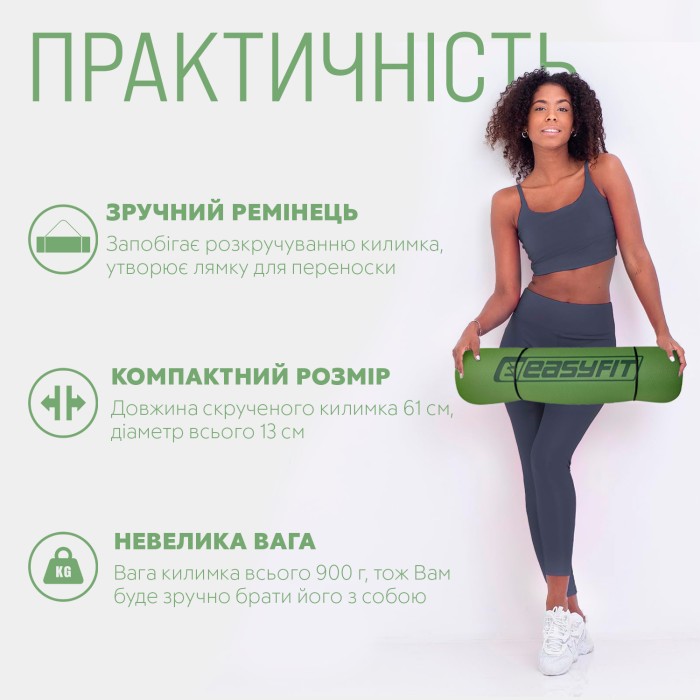 Коврик для йоги и фитнеса EasyFit TPE+TC 6 мм двухслойный зеленый-серый