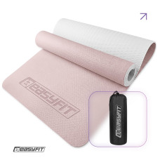 Коврик для йоги и фитнеса EasyFit TPE+TC 6 мм двухслойный пудровый-светло-серый+чехол