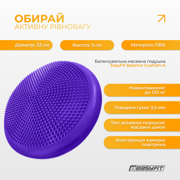 Балансувальна масажна подушка EasyFit фіолетова