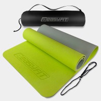Коврик для йоги и фитнеса EasyFit TPE+TC 6 мм двухслойный + Чехол лимонный-серый