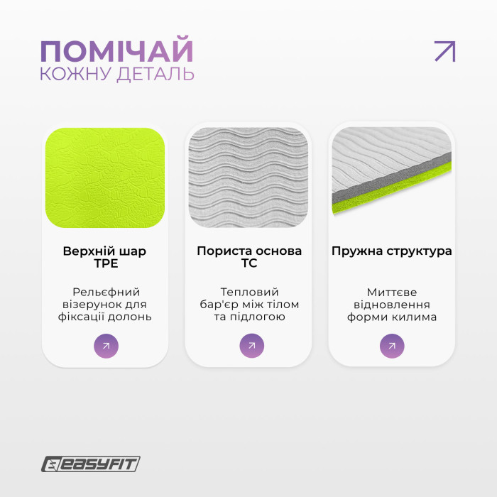 Килимок для йоги та фітнесу EasyFit TPE+TC 6 мм двошаровий + Чохол лимонний-сірий