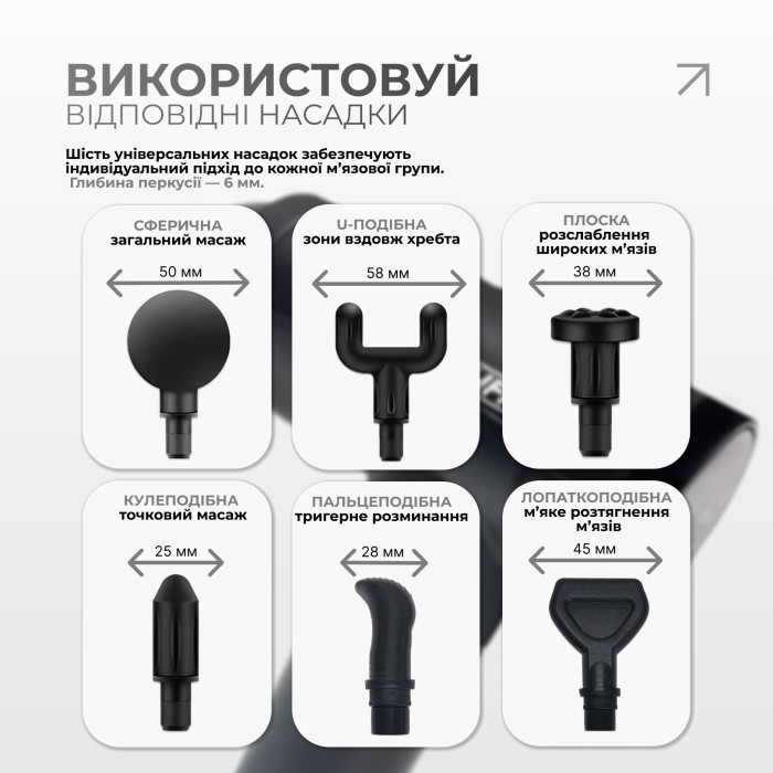 Перкуссионный массажер для спины Easyfit Vibe 6 насадок, 30 режимов