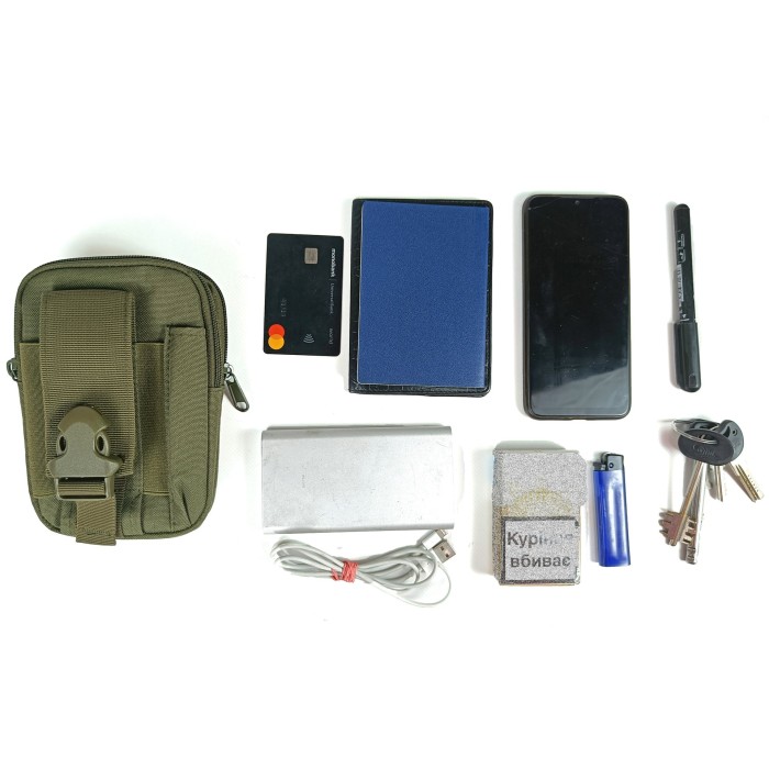 Подсумок-органайзер для телефона, документов и личных вещей олива (тактический утилитарный, на РПС, пояс, жилет, ремень, MOLLE)