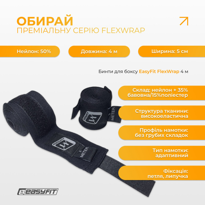 Бинти для боксу EasyFit FlexWrap 4 м