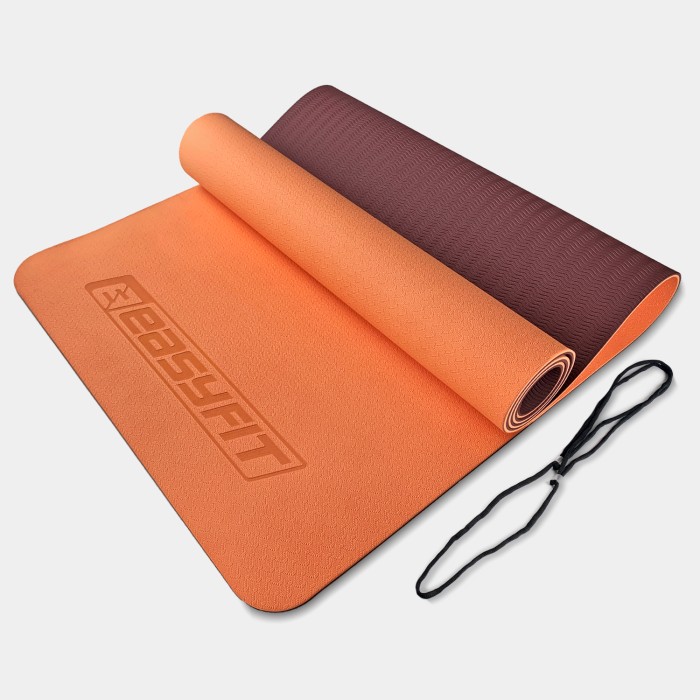 Коврик для йоги и фитнеса EasyFit TPE+TC 6 мм двухслойный персиковый-коричневый