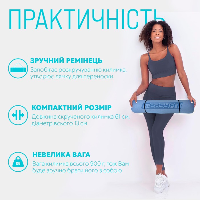 Коврик для йоги и фитнеса EasyFit TPE+TC 6 мм двухслойный + Чехол голубой-синий