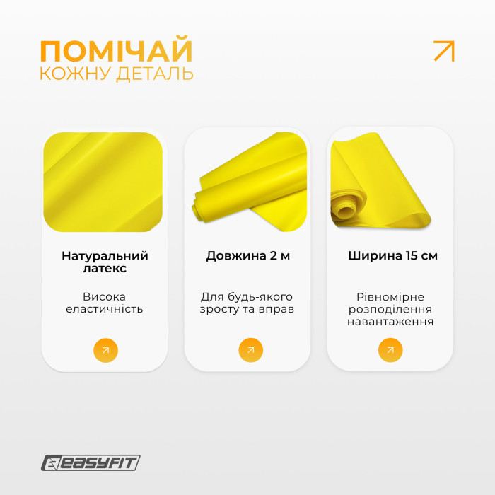 Стрічка латексна EasyFit 0.5 мм для пілатеса та йоги жовта