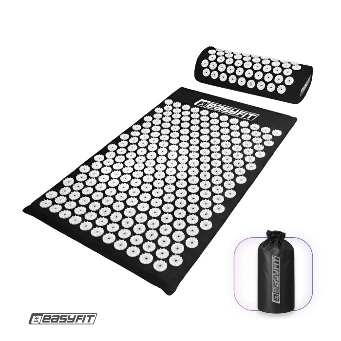 Массажный коврик Easyfit с подушкой (аппликатор Кузнецова) Черный с белым