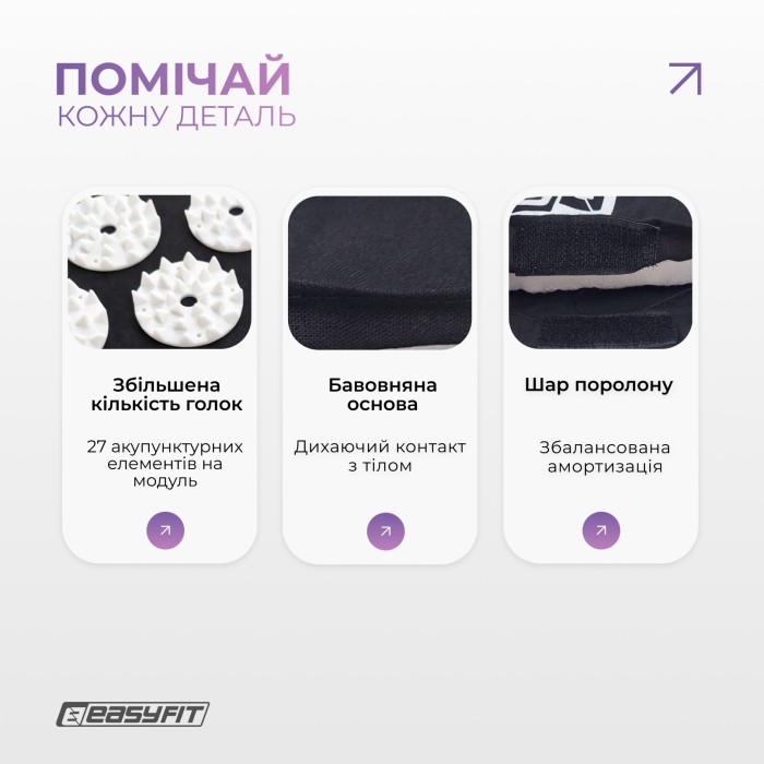 Массажный коврик Easyfit с подушкой (аппликатор Кузнецова) Черный с белым