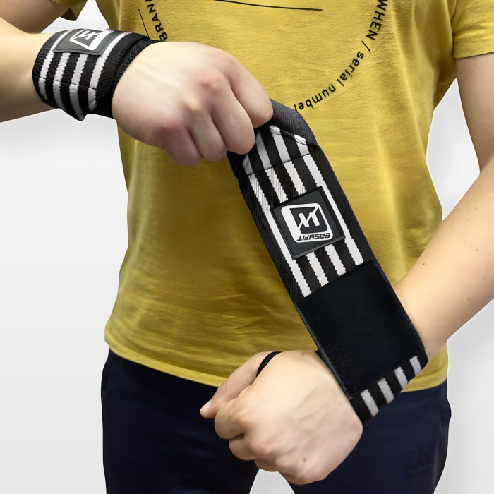 Кистевые бинты EasyFit 50х8 см фиксатор на запястье (черно-белые)