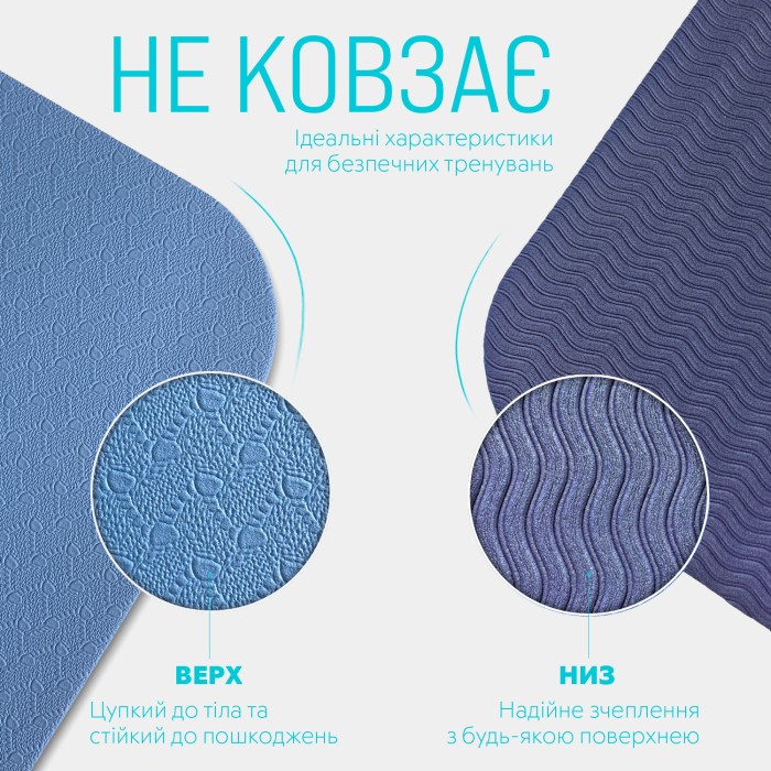 Коврик для йоги и фитнеса EasyFit TPE+TC 6 мм двухслойный голубой-синий