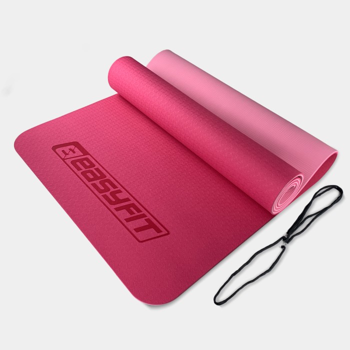 Коврик для йоги и фитнеса EasyFit TPE+TC 6 мм двухслойный розовый-св.розовый