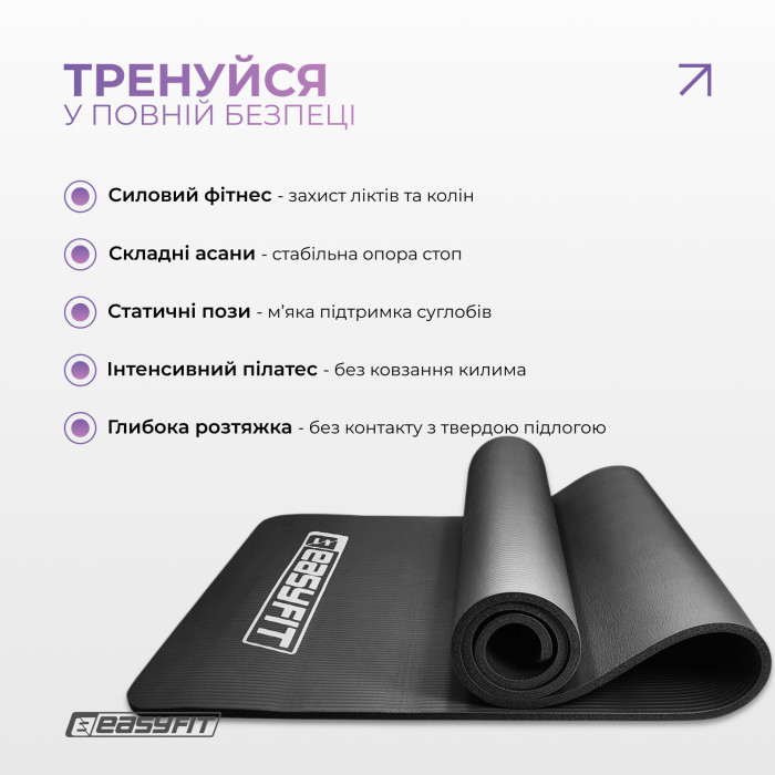Килимок для фітнесу та йоги EasyFit NBR 10 мм Чорний