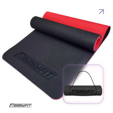 Килимок для йоги та фітнесу EasyFit TPE+TC 6мм двошаровий чорний-червоний