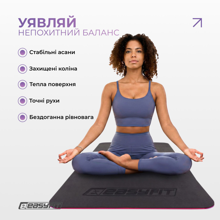 Килимок для йоги та фітнесу EasyFit TPE+TC 6мм двошаровий чорний-червоний