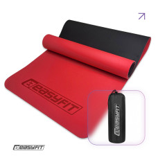 Килимок для йоги та фітнеса EasyFit TPE+TC 6мм двошаровий + Чохол червоний з чорним