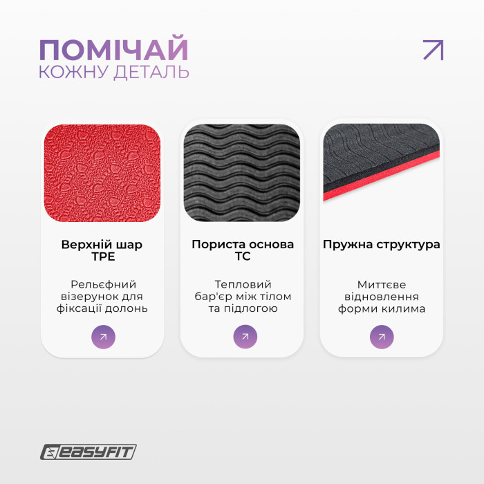 Килимок для йоги та фітнеса EasyFit TPE+TC 6мм двошаровий + Чохол червоний з чорним