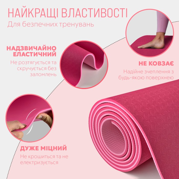 Коврик для йоги и фитнеса EasyFit TPE+TC 6 мм двухслойный розовый-св.розовый