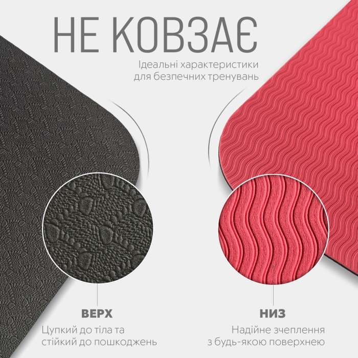 Коврик для йоги и фитнеса EasyFit TPE+TC 6 мм двухслойный черный-красный