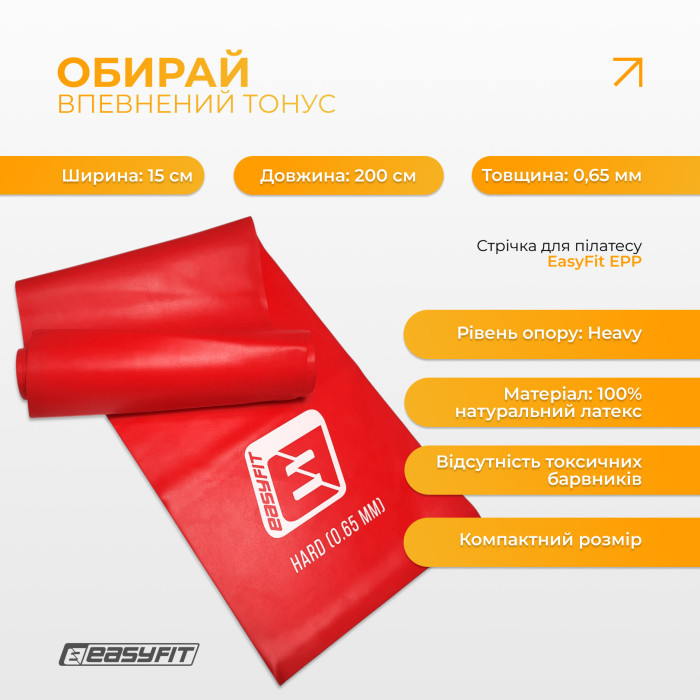 Стрічка латексна EasyFit 0.65 мм для пілатеса та йоги червона