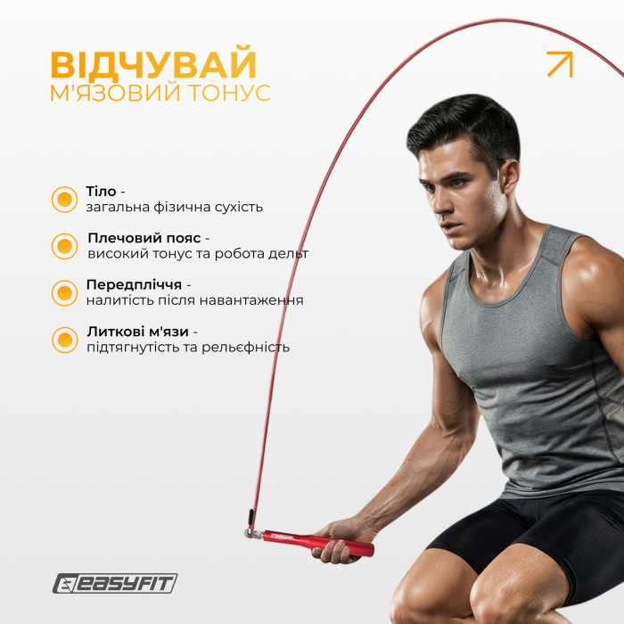 Скоростная скакалка EasyFit Aluminium со стальным тросом и алюминиевыми ручками красная