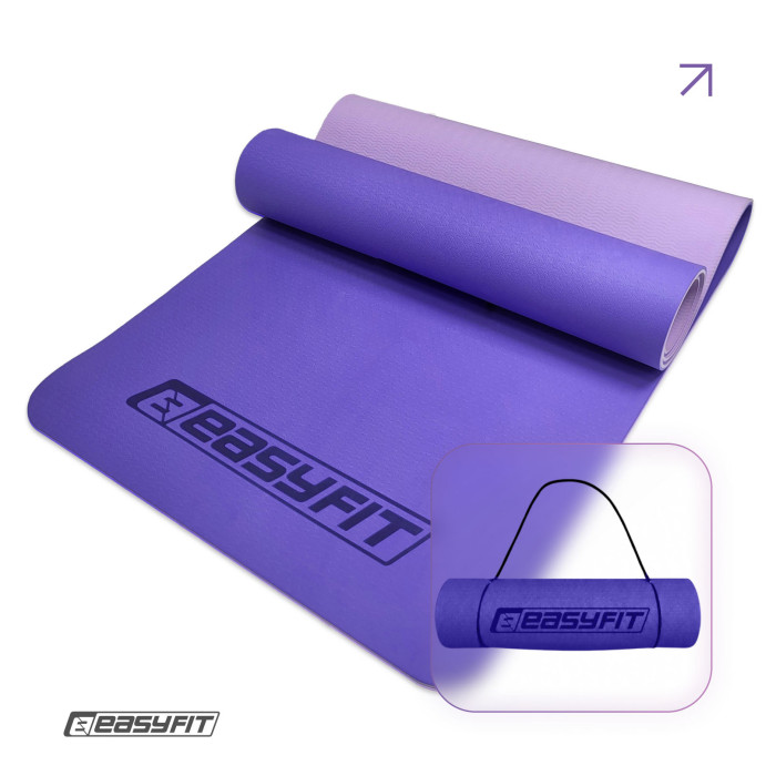 Килимок для йоги та фітнесу EasyFit TPE+TC 6мм двошаровий бузковий-св.бузковий