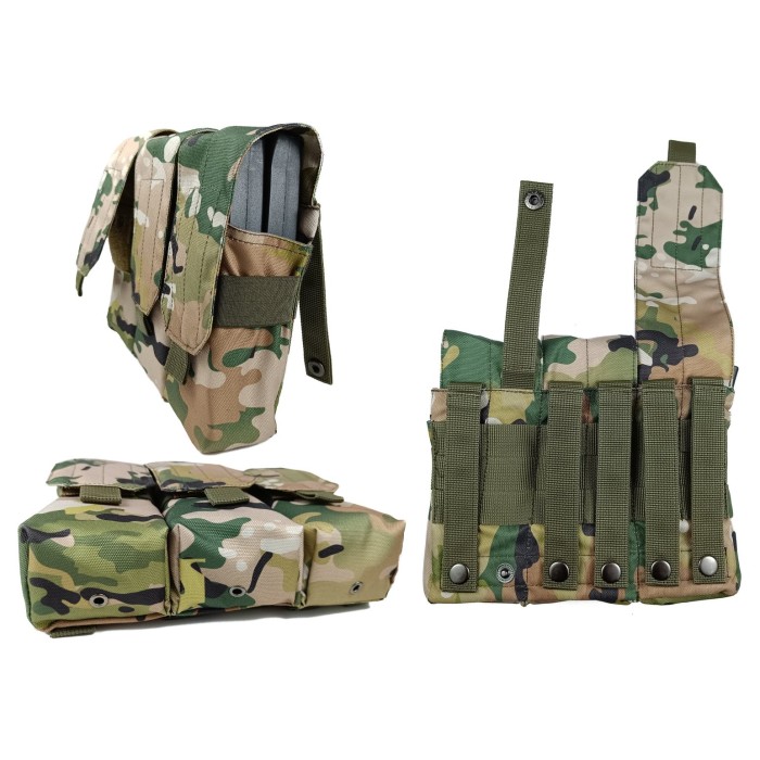 Подсумок под 6 магазинов АК/РПК тройной мультикам (MOLLE, подсумок на разгрузку, жилет, РПС)