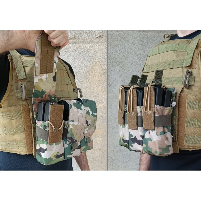 Подсумок под 6 магазинов АК/РПК тройной мультикам (MOLLE, подсумок на разгрузку, жилет, РПС)