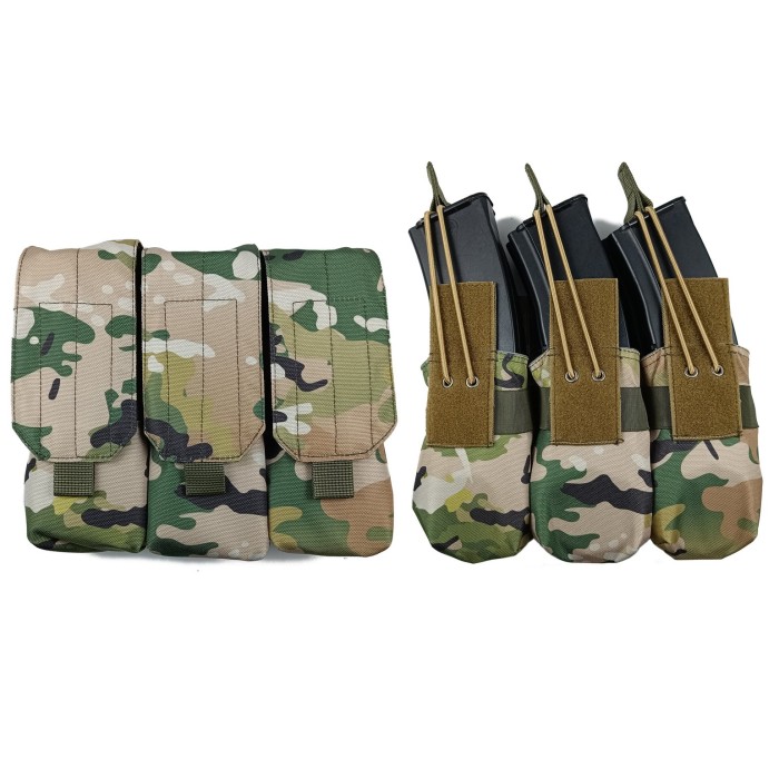 Подсумок под 6 магазинов АК/РПК тройной мультикам (MOLLE, подсумок на разгрузку, жилет, РПС)