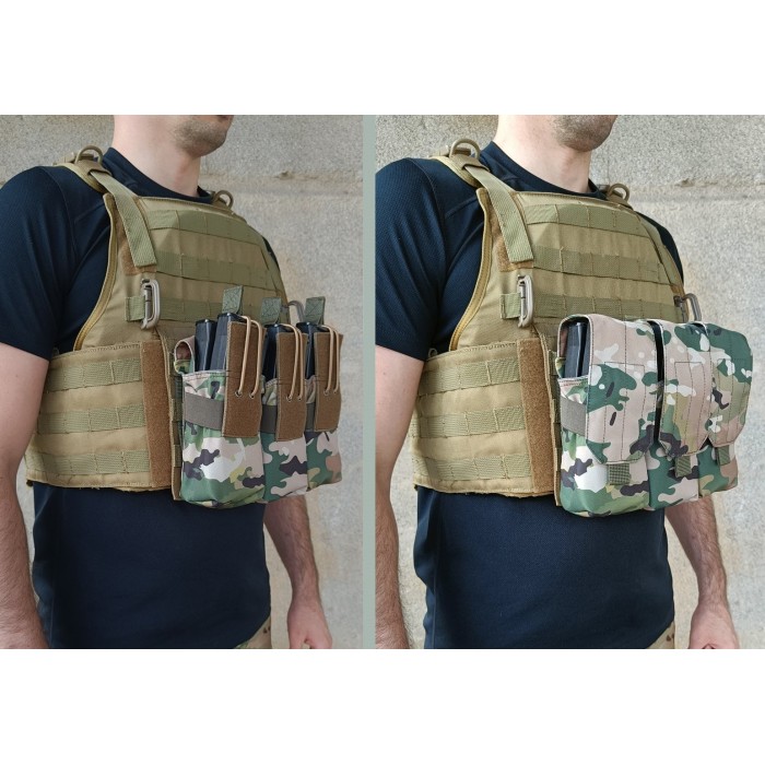 Подсумок под 6 магазинов АК/РПК тройной мультикам (MOLLE, подсумок на разгрузку, жилет, РПС)