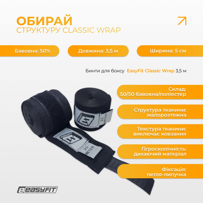 Бинти для боксу EasyFit Classic Wrap 3,5 м