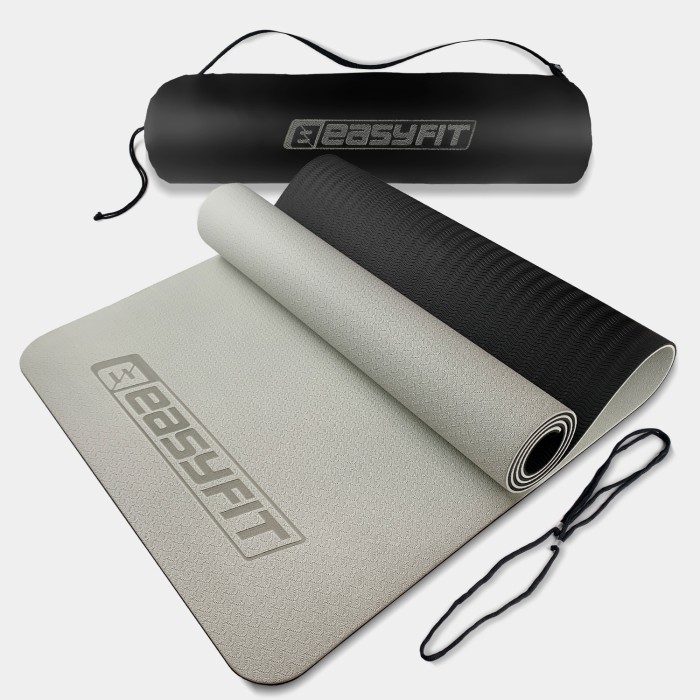 Коврик для йоги и фитнеса EasyFit TPE+TC 6 мм двухслойный + Чехол серый с черным