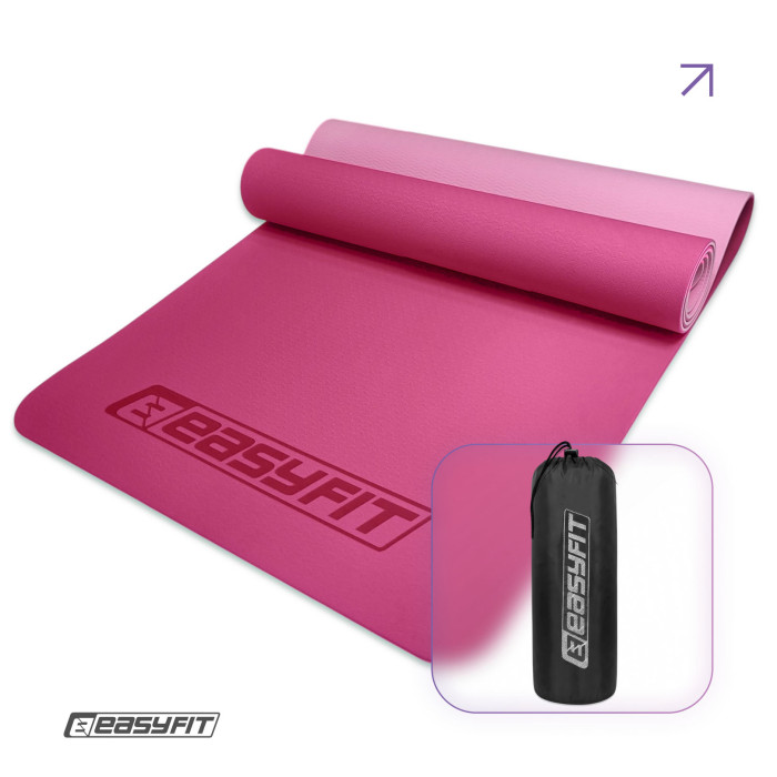 Килимок для йоги та фітнеса EasyFit TPE+TC 6мм двошаровий + Чохол рожевий з св.рожевим