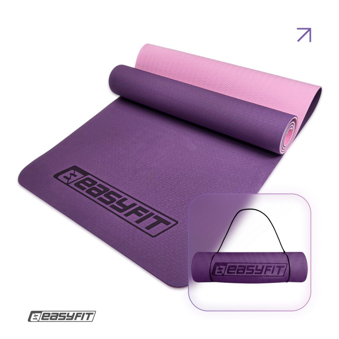 Коврик для йоги и фитнеса EasyFit TPE+TC 6 мм двухслойный фиолетовый-розовый