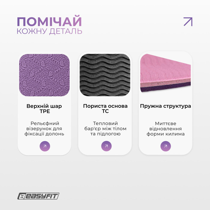 Коврик для йоги и фитнеса EasyFit TPE+TC 6 мм двухслойный фиолетовый-розовый