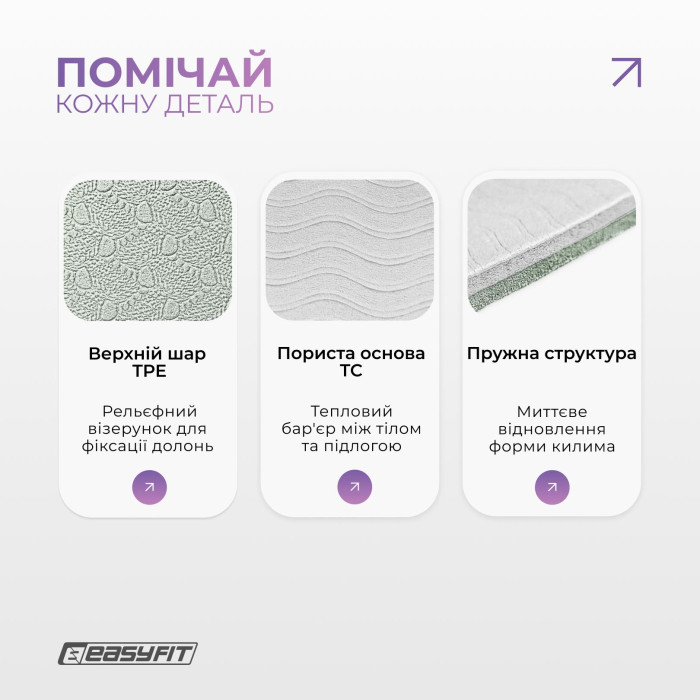 Коврик для йоги и фитнеса EasyFit TPE+TC 6 мм двухслойный фисташковый-светло-серый