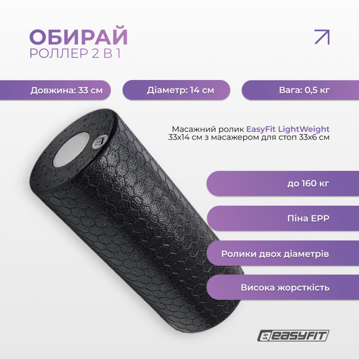 Массажный ролик EasyFit LightWeight 33х14 см с массажером для стоп 33х5 см