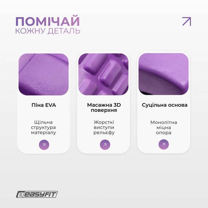 Массажный роллер EasyFit Solid Grid Roller Mini 30 см фиолетовый