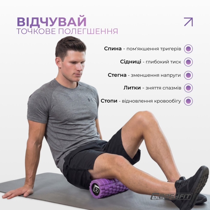Массажный роллер EasyFit Solid Grid Roller Mini 30 см фиолетовый