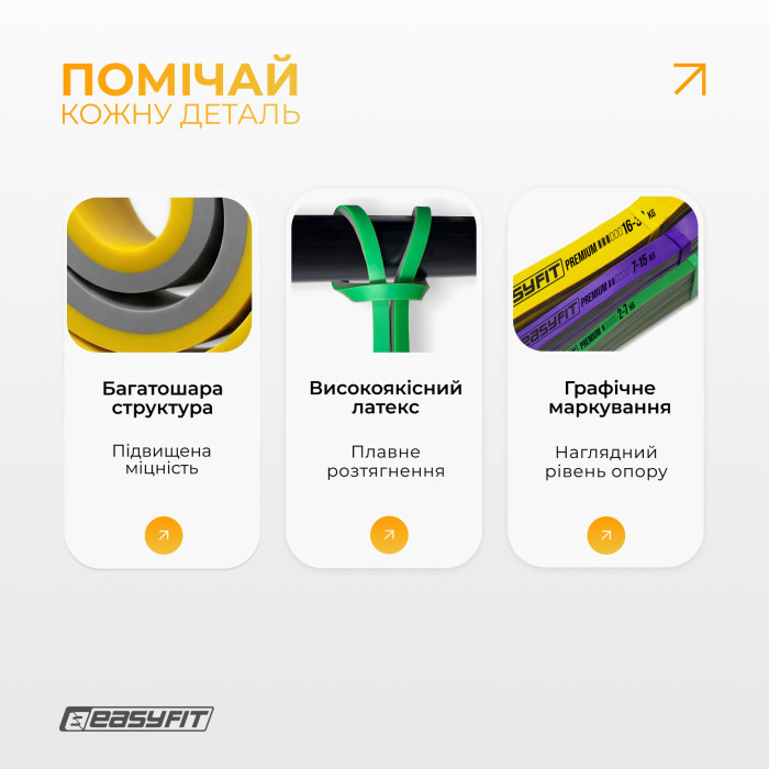 Набір двошарових резинок для підтягування EasyFit Premium 2-32 кг (3 шт)