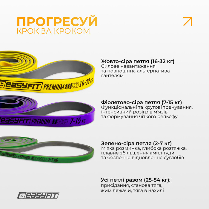 Набір двошарових резинок для підтягування EasyFit Premium 2-32 кг (3 шт)