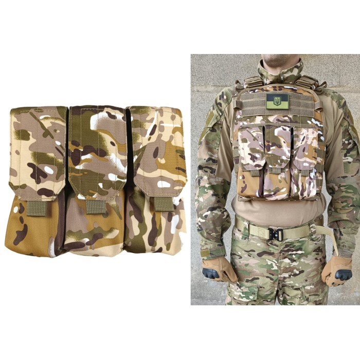 Подсумок под 6 магазинов АК/РПК тройной мультикам степной Multicam Arid (MOLLE, подсумок на разгрузку, жилет, РПС)