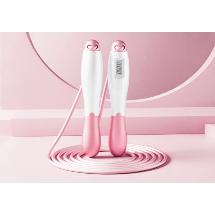 Скоростная скакалка со счетчиком EasyFit белый-розовый