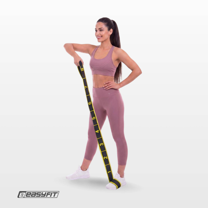 Еспандер стрічка EasyFit з петлями для тренувань жовтий (MEDIUM)